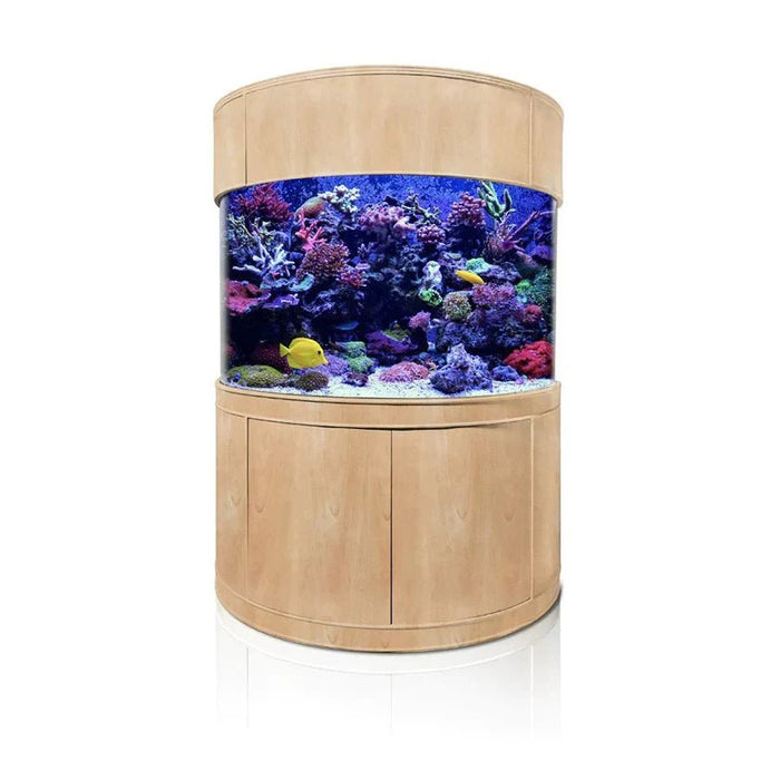 AQUA VIM 180 Gallon Half Cylinder Glass Reef-Ready Aquarium Set in Unstained Wood Furniture