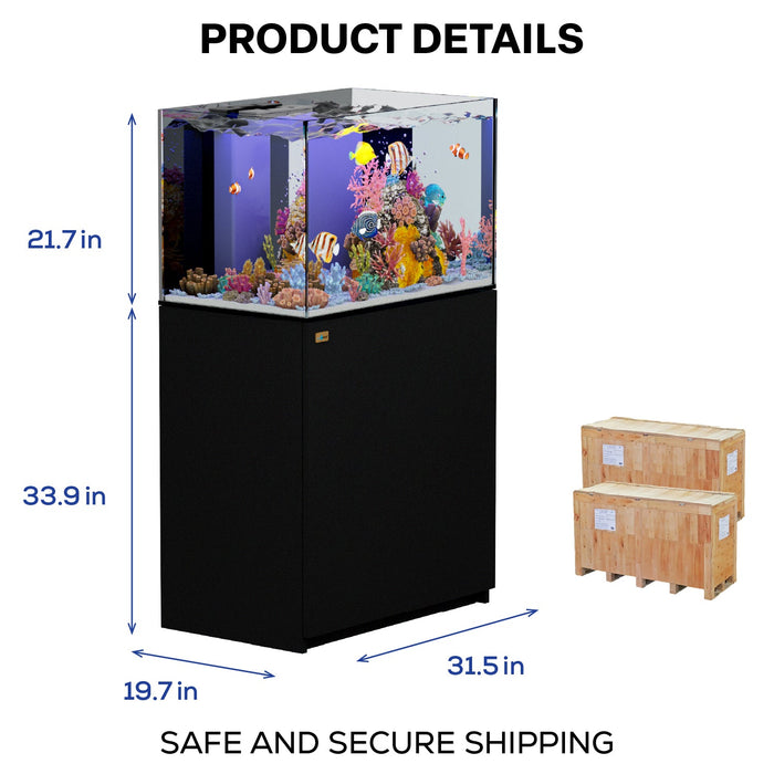 Aqua Dream Coral Reef Aquarium 90 Gallon Ultra Clear Glass Tank & Built in Sump - Black