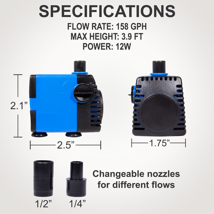 Aqua Dream 160 GPH Adjustable Water Pump for Pond Fountains