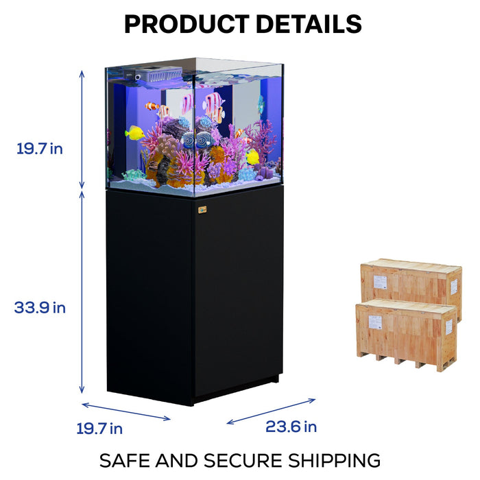 Aqua Dream 63 Gallon Coral Reef Aquarium Ultra Clear Glass Tank & Built in Sump - Black