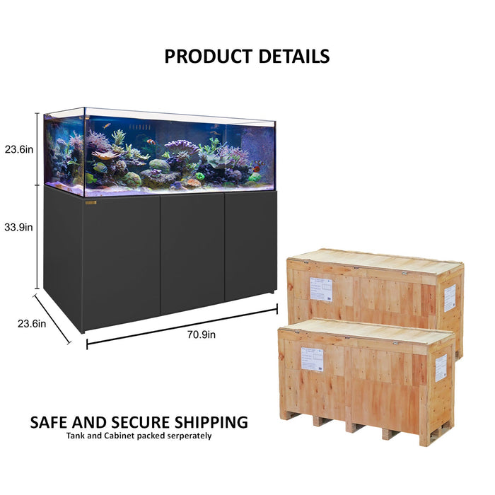 Aqua Dream 220 Gallon Coral Reef Aquarium Ultra Clear Glass Tank & Built in Sump - Black