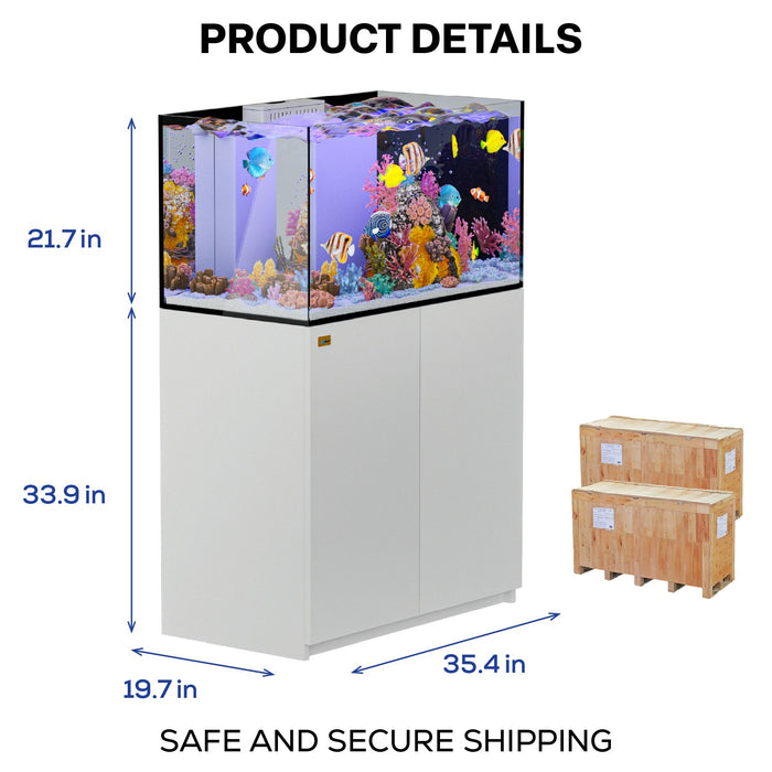 Aqua Dream 100 Gallon Coral Reef Aquarium Ultra Clear Glass Tank & Built in Sump - White