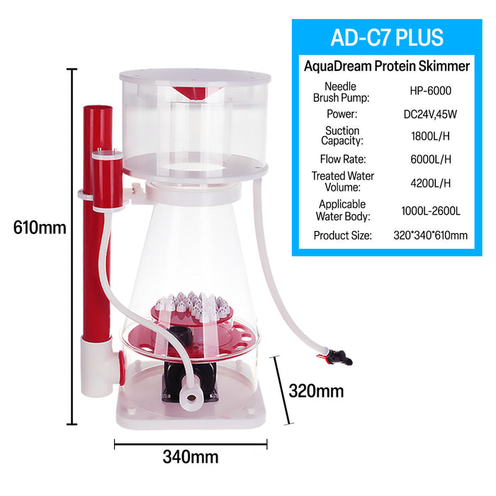 AD-C7PLUS Protein Skimmer for 200-500 Gallon Saltwater Aquariums