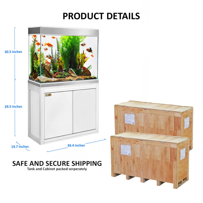 Aqua Dream 110 Gallon Tank Tempered Glass Aquarium - White and Silver