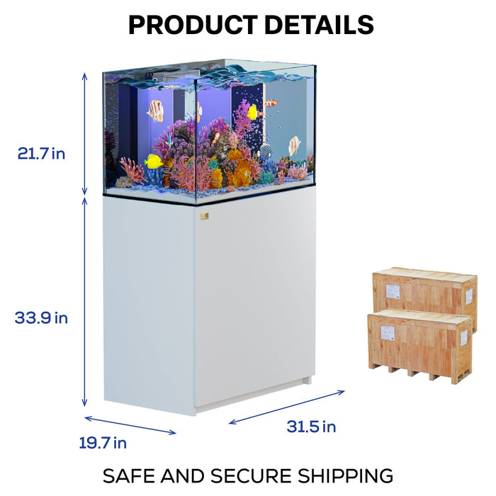 Aqua Dream Coral Reef Aquarium 90 Gallon Ultra Clear Glass Tank & Built in Sump - White