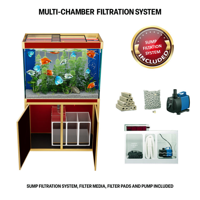 Aqua Dream 100 Gallon Tempered Glass Aquarium - Red and Gold