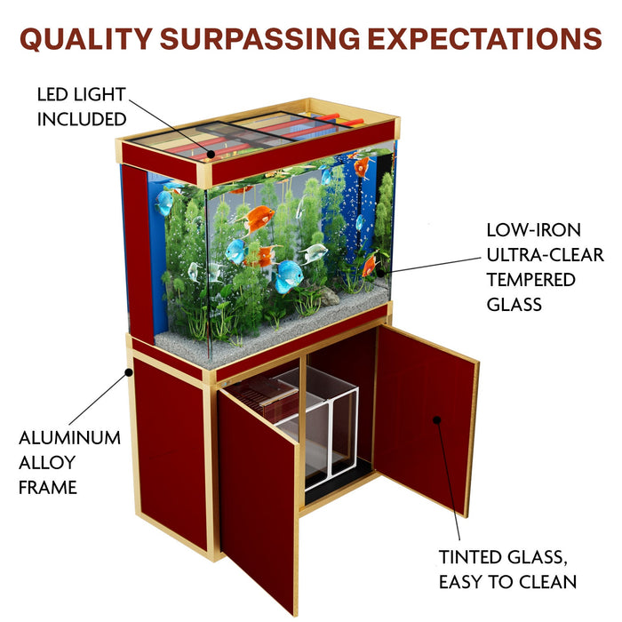 Aqua Dream 100 Gallon Tempered Glass Aquarium - Red and Gold