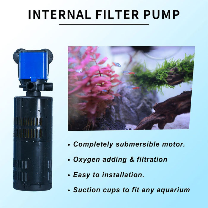Aqua Dream 3in1 Aquarium Internal Filter Water Pump Oxygen 320 GPH