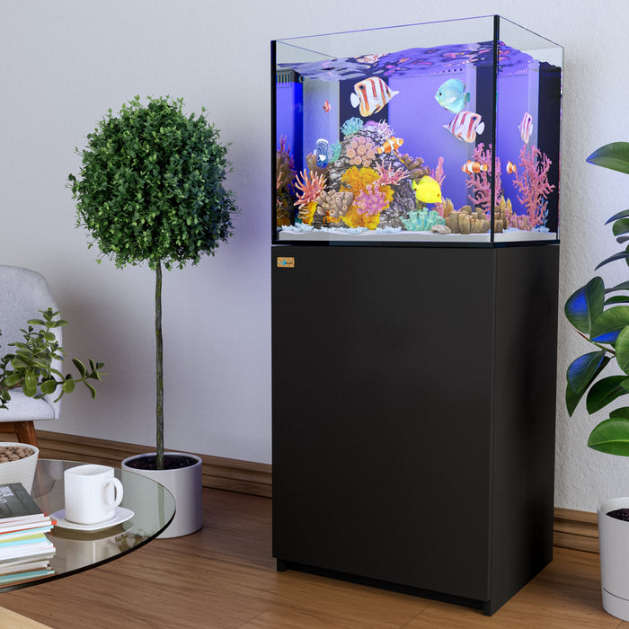 Aqua Dream 63 Gallon Coral Reef Aquarium Ultra Clear Glass Tank & Built in Sump - Black