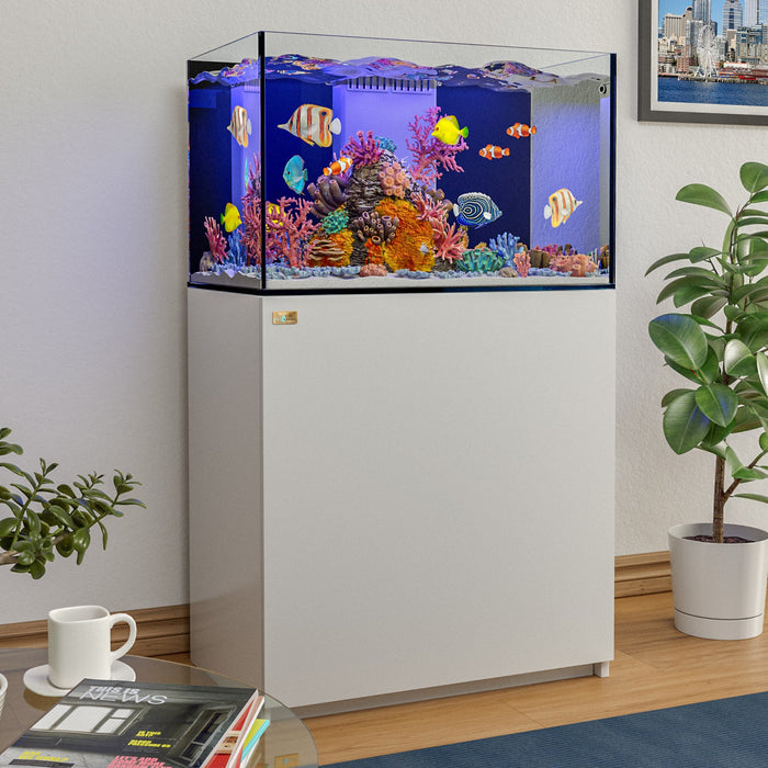 Aqua Dream Coral Reef Aquarium 90 Gallon Ultra Clear Glass Tank & Built in Sump - White