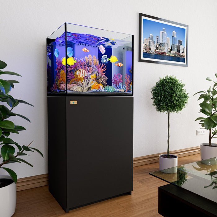 Aqua Dream 37 Gallon Aquarium Coral Reef Ultra Clear Glass Tank & Built in Sump - Black