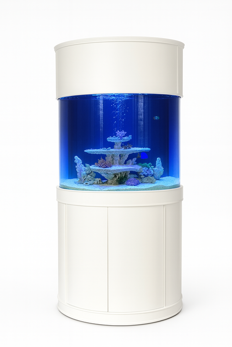 AQUA VIM 90 Gallon 3/4 Cylinder Glass Reef-Ready Aquarium Set in Tulum White