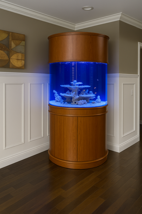 AQUA VIM 90g 3/4 Cylinder Glass Reef-Ready Aquarium in Golden Oak