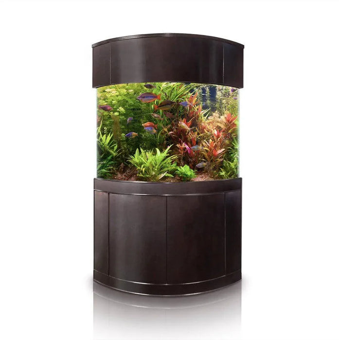 AQUA VIM 440g Corner 1/4 Cylinder Glass Aquarium Set in Walnut Wood Furniture